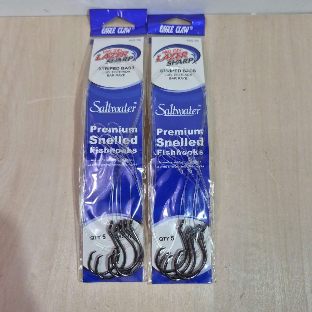 Eagle Claw Lazer Sharp Saltwater Snelled Fishhooks Striped Bass 7/0 2 Packs